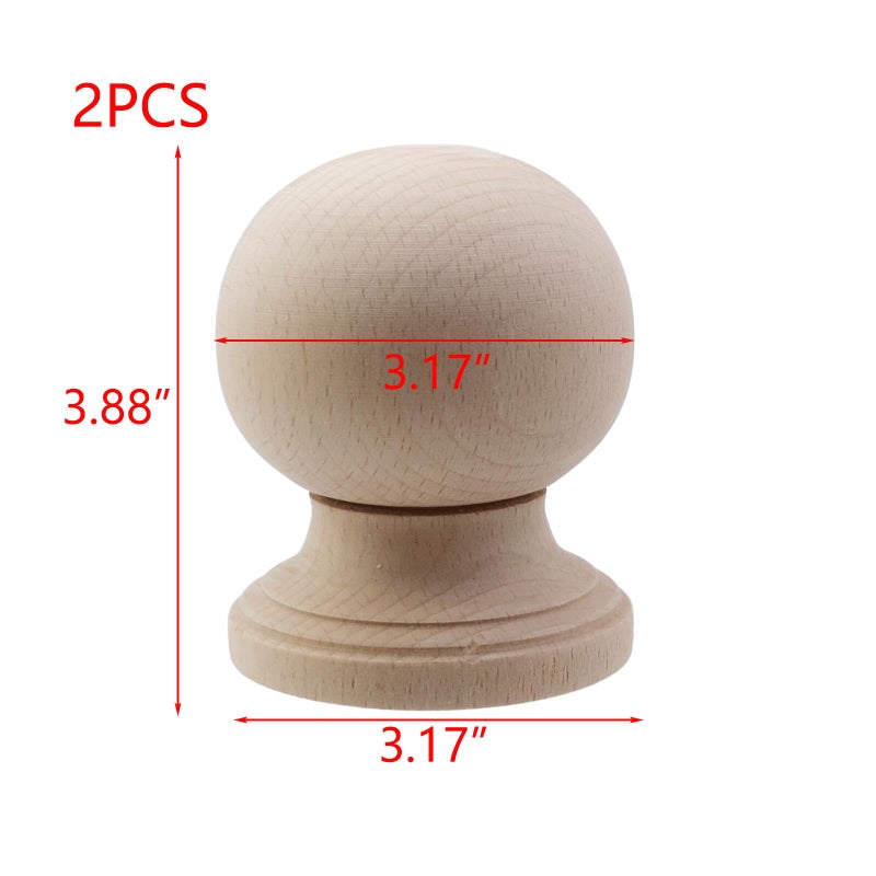 Risbay Unfinished Wood Finials Decorative,4"" Tall x 3-1/8"" Wide Wooden Finials for Bed Post Finial, Curtain Rod Finials, DIY Crafts Finials-Type 1, 2PCS - Image 2